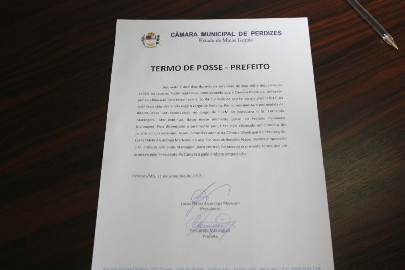 PREFEITO DE PERDIZES É RECONDUZIDO AO CARGO DE PREFEITO.